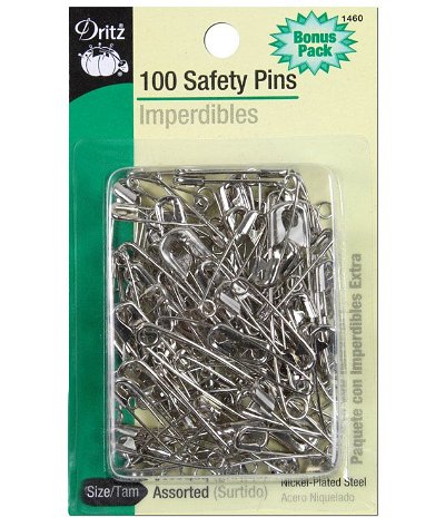 Dritz 100 Assorted Safety Pins - Size 00/1/2/3