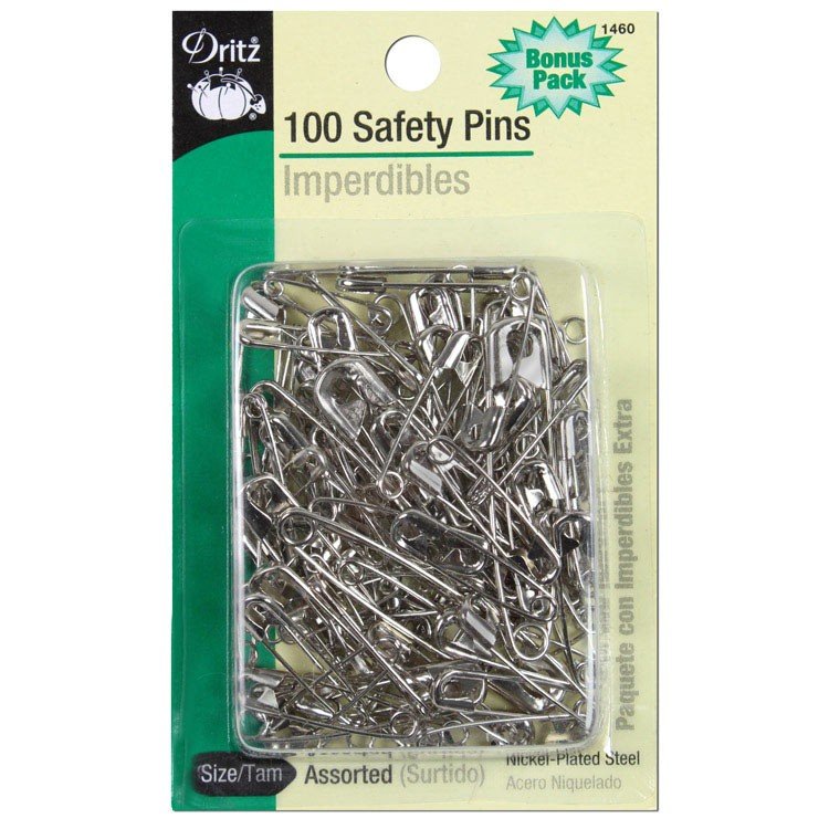 Dritz 100 Assorted Safety Pins - Size 00/1/2/3