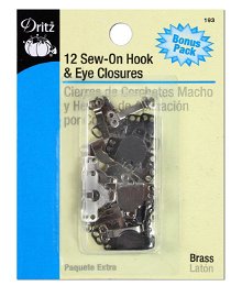 Dritz 12 Sew-On Brass Hooks & Eyes