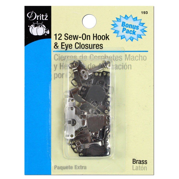 Dritz 12 Sew-On Brass Hooks & Eyes