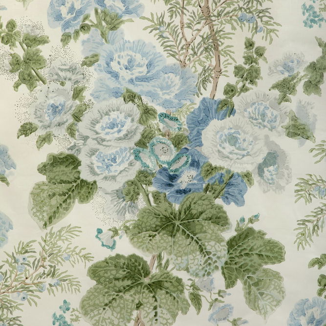 Lee Jofa Hollyhock Hand Block Blue/Leaf Fabric
