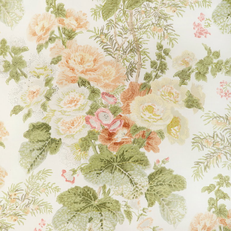 Lee Jofa Hollyhock Hand Block Apricot/Moss Fabric