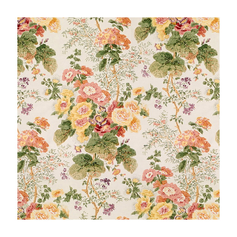 Lee Jofa Hollyhock Hand Block Cotton Red/Green Fabric