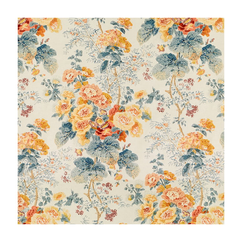 Lee Jofa Hollyhock Hand Block Cotton Apricot/Lake Fabric