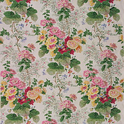 Lee Jofa Hollyhock Hand Block Linen White/Pink Fabric