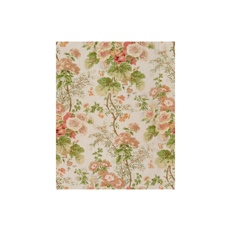 Lee Jofa Hollyhock Hand Block Linen Coral/Apple Fabric
