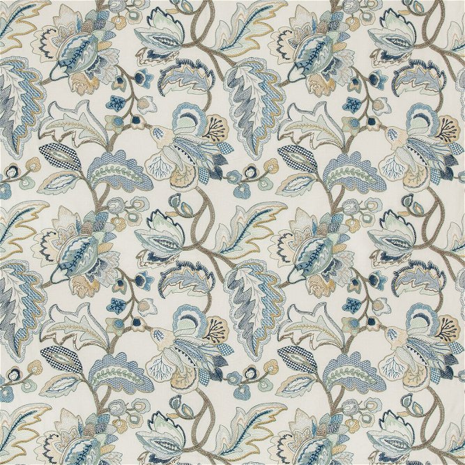Lee Jofa Orford Embroidery Blue/Gold Fabric