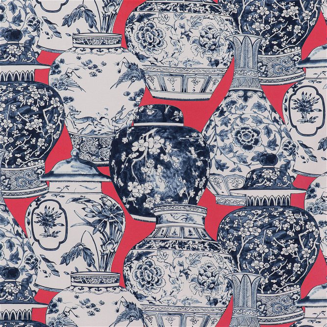 Lee Jofa Pandan Print Chili/Blue Fabric