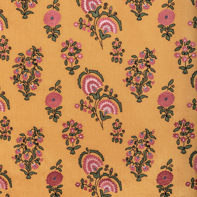 Lee Jofa Mead Embroidery Saffron/Petal Fabric