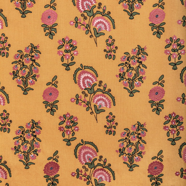 Lee Jofa Mead Embroidery Saffron/Petal Fabric