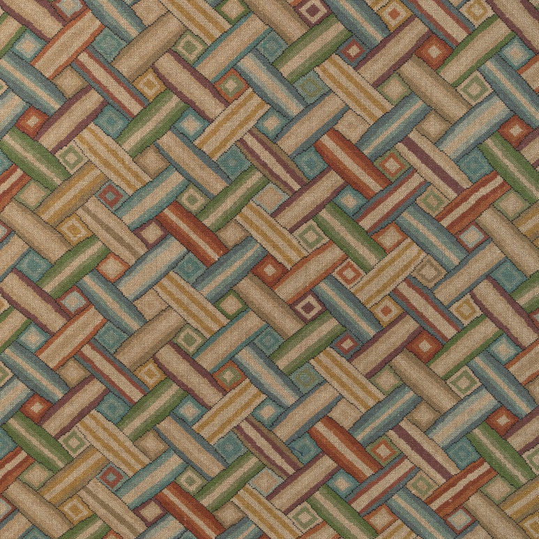 Lee Jofa Strapwork Print Red/Moss Fabric