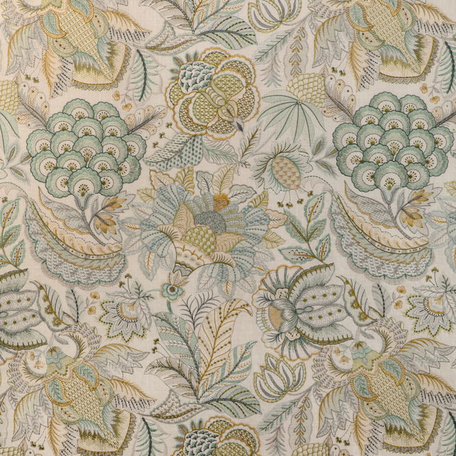 Lee Jofa Eden Embroidery Aqua/Gold Fabric