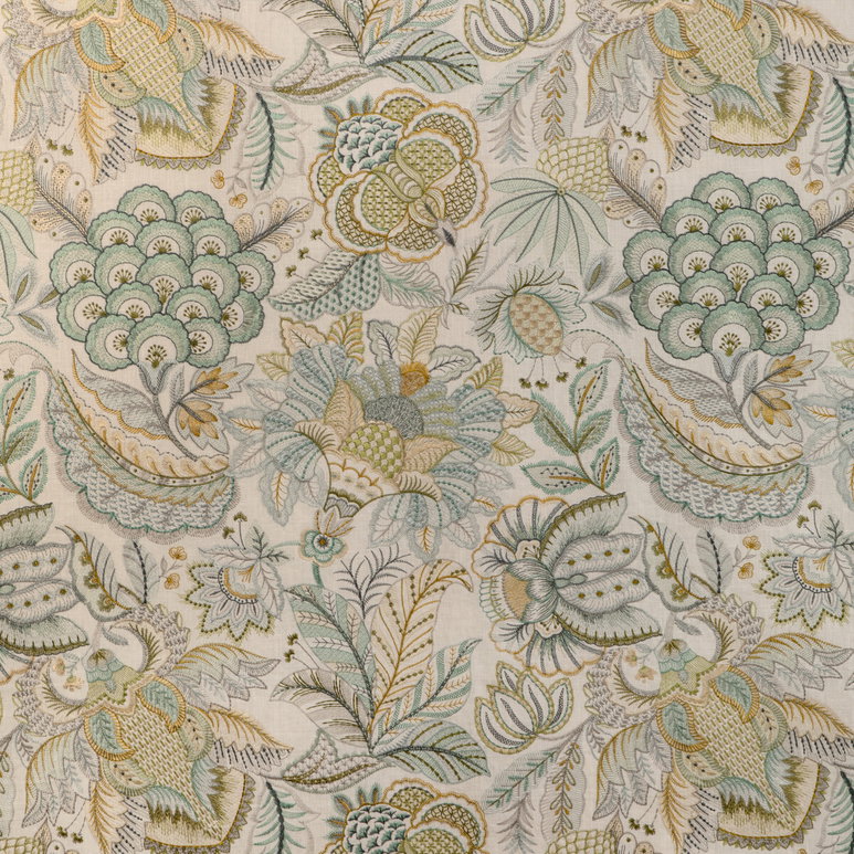 Lee Jofa Eden Embroidery Aqua/Gold Fabric