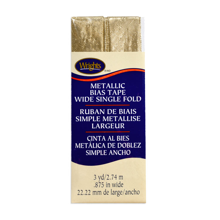 Wrights 7/8" Gold Metallic Lame Wide Single Fold Bias Tape - 3 Yards