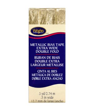 Wrights 1/2 inch Gold Metallic Lame Extra Wide Double Fold Bias Tape - 3 Yards