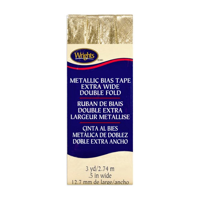 Wrights 1/2&quot; Gold Metallic Lame Extra Wide Double Fold Bias Tape - 3 Yards