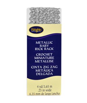 Wrights 1/4 inch Silver Metallic Baby Rick Rack Tape - 4 Yards