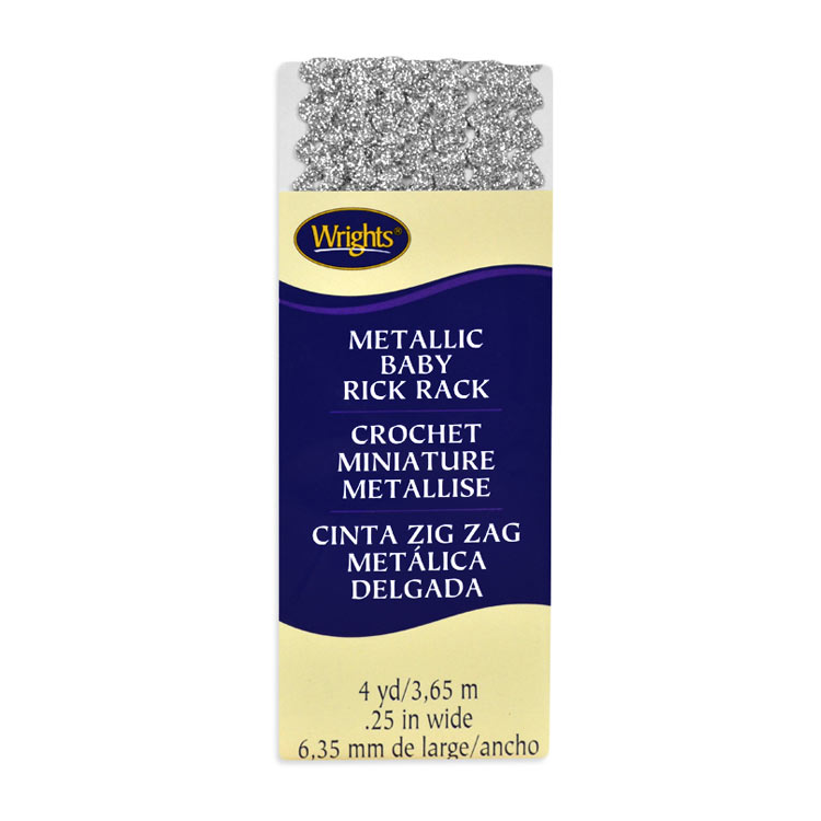 Wrights 1/4" Silver Metallic Baby Rick Rack Tape - 4 Yards