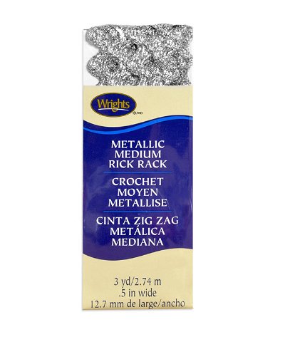 Wrights 1/2 inch Silver Metallic Medium Rick Rack Tape - 3 Yards