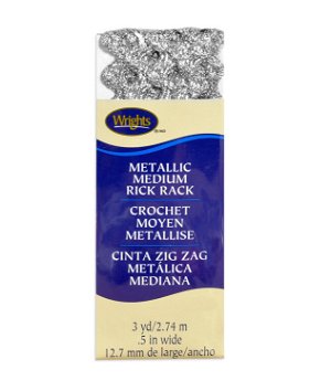 Wrights 1/2" Silver Metallic Medium Rick Rack Tape - 3 Yards