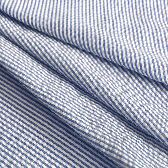 Robert Kaufman Royal Blue Seersucker Stripe Fabric | OnlineFabricStore