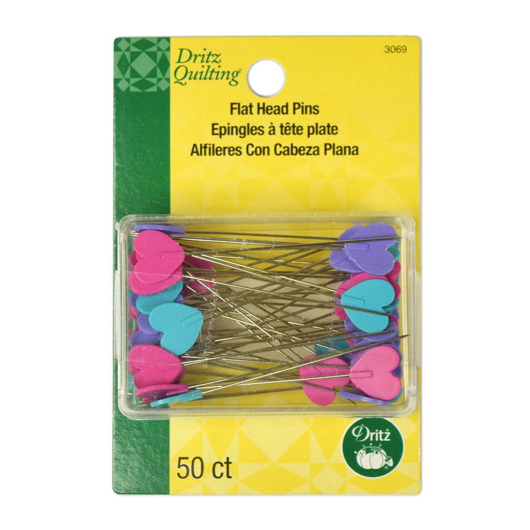 Dritz 50 Flat Heart Quilting Pins - 2"