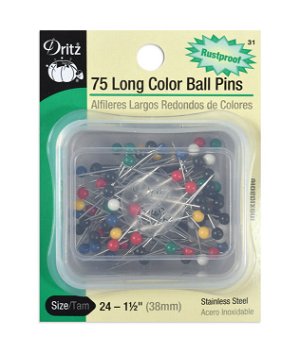 Dritz 75 Color Long Rustproof Ball Point Pins - Size 24