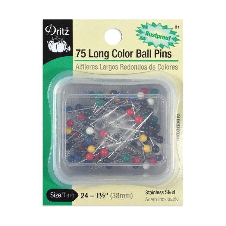 Dritz 75 Color Long Rustproof Ball Point Pins - Size 24