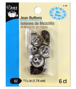 Dritz 6 Antique Brass Jean Buttons -11/16"
