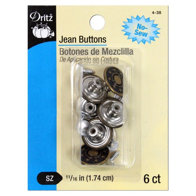 Dritz 6 Antique Brass Jean Buttons -11/16&quot;