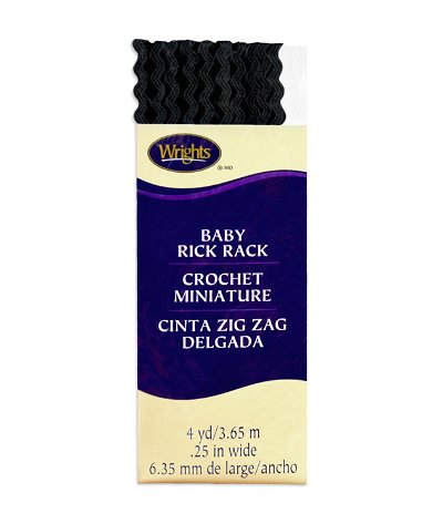 Wrights 1/4 inch Black Baby Rick Rack Tape - 4 Yards