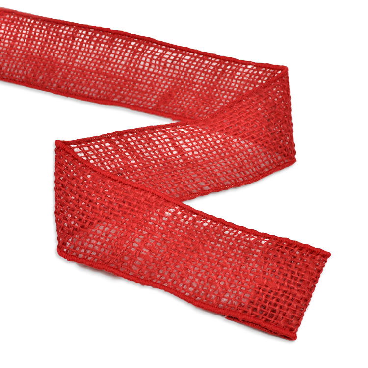 2" Red Wired Burlap Ribbon - 10 Yards