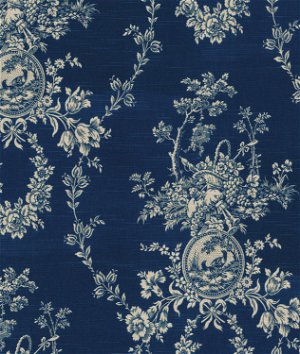 Waverly Country House Toile Indigo Blue Fabric