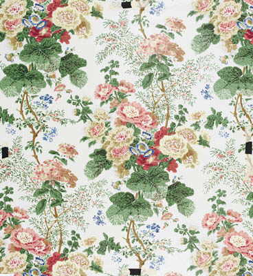 Lee Jofa Hollyhock Hand Block Cotton White/Coral Fabric