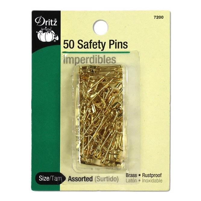 Dritz 50 Assorted Brass Safety Pins - Size 00/0