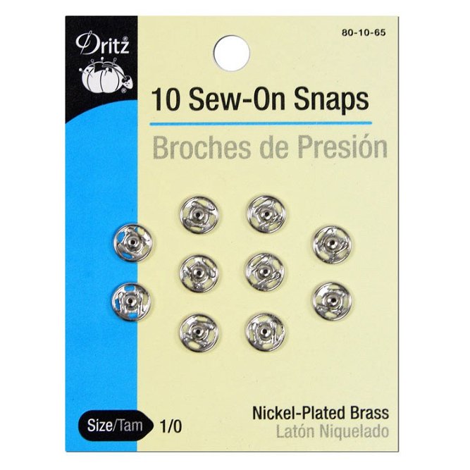 Dritz 10 Sew-On Snaps - Size 1/0