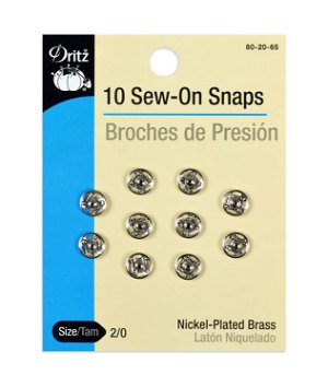 Dritz 10 Sew-On Snaps - Size 2/0