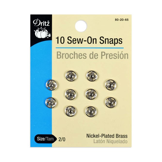 Dritz 10 Sew-On Snaps - Size 2/0