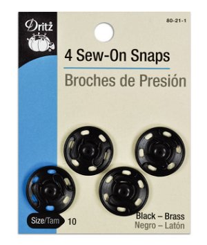 Dritz 4 Black Sew-On Snaps - Size 10