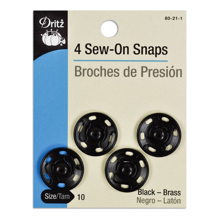 Dritz 4 Black Sew-On Snaps - Size 10