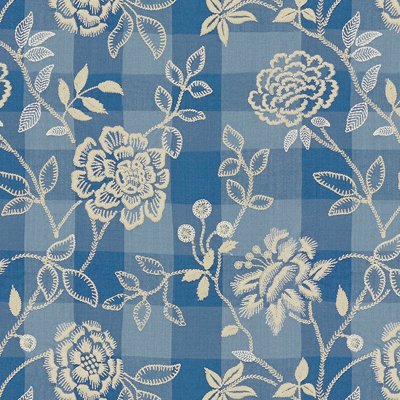 Brunschwig &amp; Fils Kinevine Embroidery French Blue Fabric