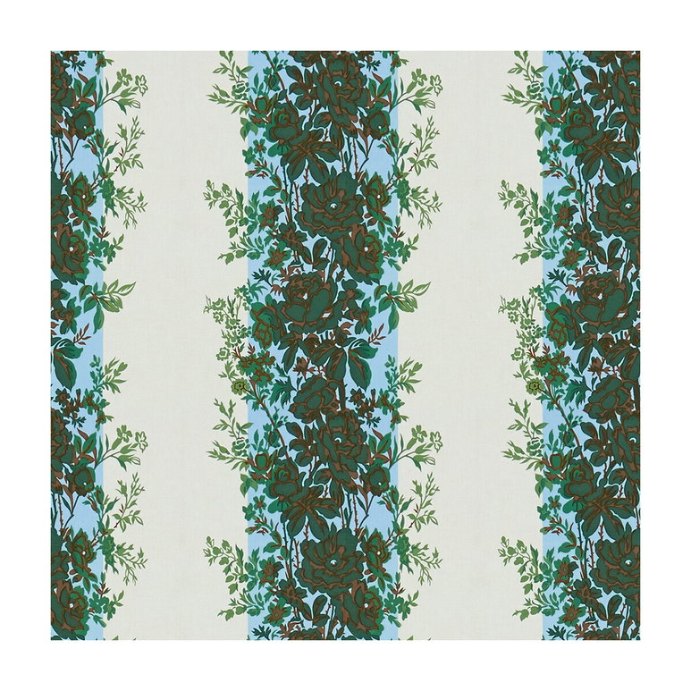 Brunschwig &amp; Fils Rayure Fleurie Blue/Green Fabric
