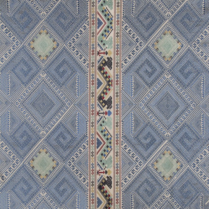 Brunschwig &amp; Fils Covelong Embroidery Blue/Red/Sea Fabric