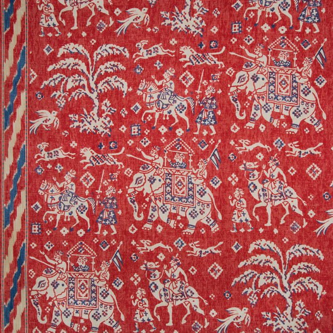 Brunschwig &amp; Fils Aralam Print Flame/Cadet Fabric