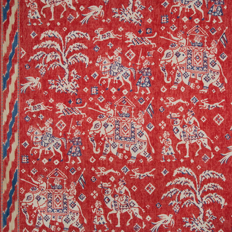 Brunschwig &amp; Fils Aralam Print Flame/Cadet Fabric