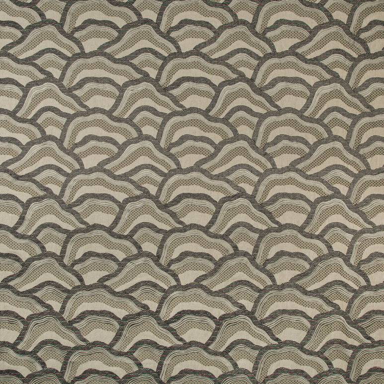 Brunschwig &amp; Fils Les Rizieres Embroidery Silver/Charcoal Fabric