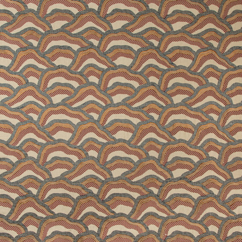 Brunschwig &amp; Fils Les Rizieres Embroidery Rust/Grey Fabric
