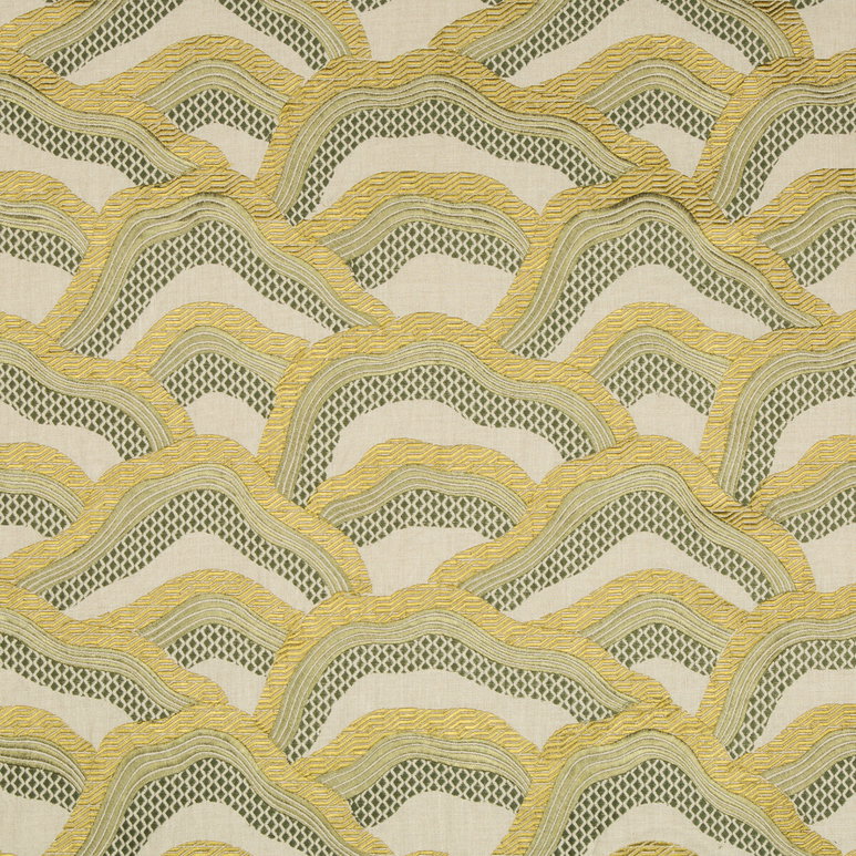 Brunschwig &amp; Fils Les Rizieres Embroidery Citron Fabric
