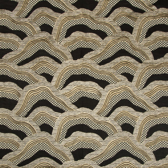 Brunschwig &amp; Fils Les Rizieres Embroidery Black/Gold Fabric