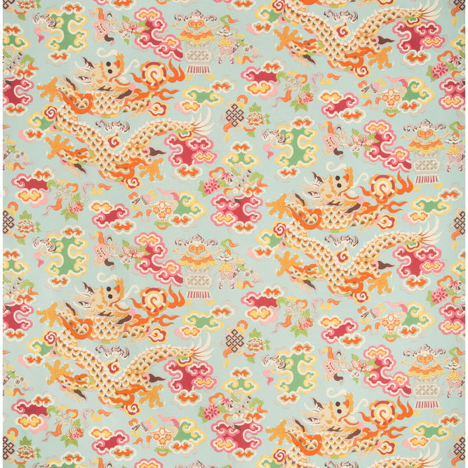 Brunschwig &amp; Fils Ming Dragon Print Aqua Fabric